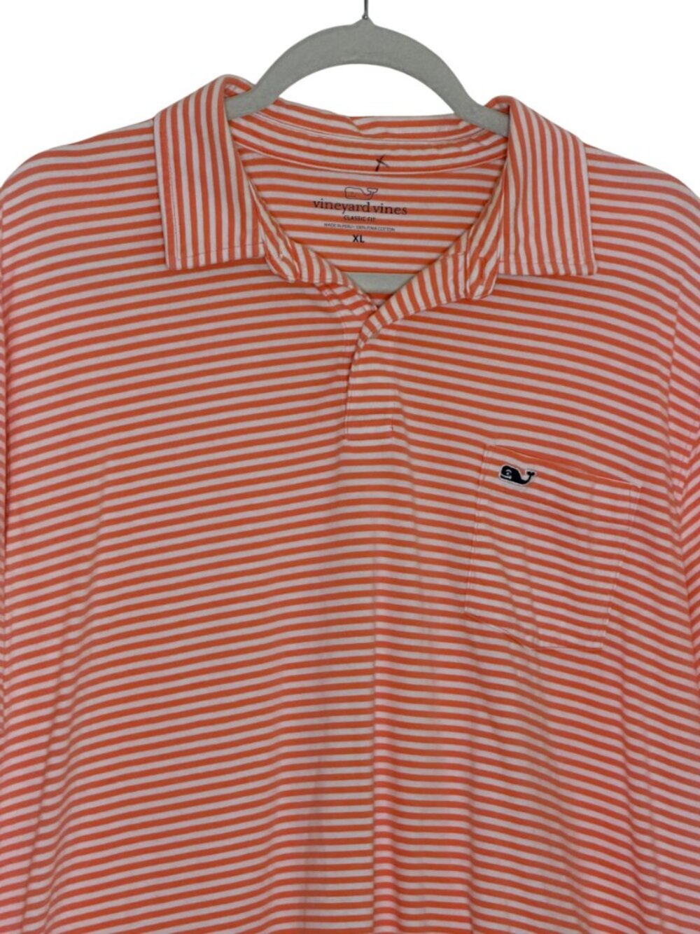 Vineyard Vines Classic Fit Mens Polo Golf Shirt Top Knit Stripe Orange XL - Picture 2 of 6